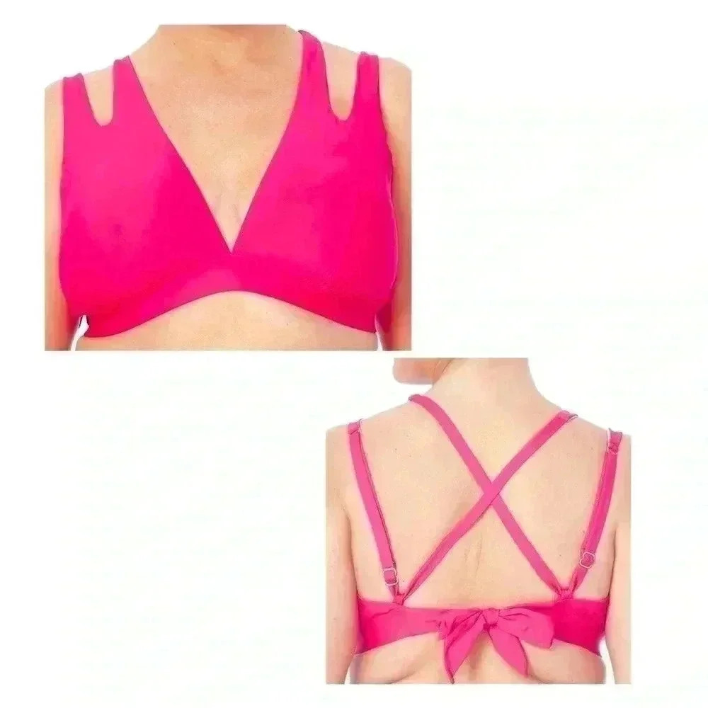 Time and Tru Pink Cutout Bikini Swimsuit Top Plus Size 1X (16W-18)